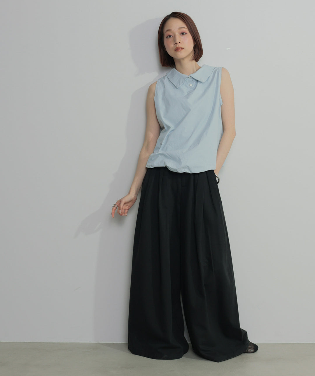 【SET】バルーンヘムシャツブラウス+タックワイドパンツ(2set)