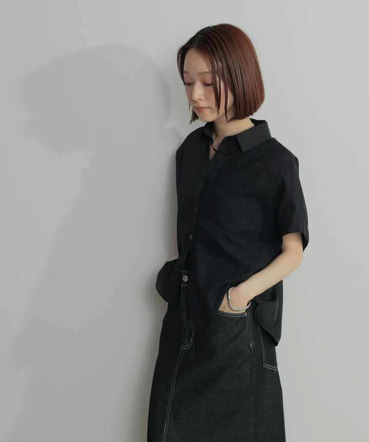 【SET】アシンメトリーデザインシャツブラウス+ロールアップデザインデニムスカート(2set)
