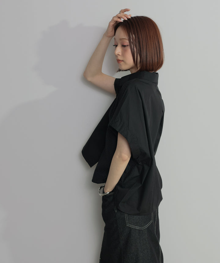 【SET】アシンメトリーデザインシャツブラウス+ロールアップデザインデニムスカート(2set)