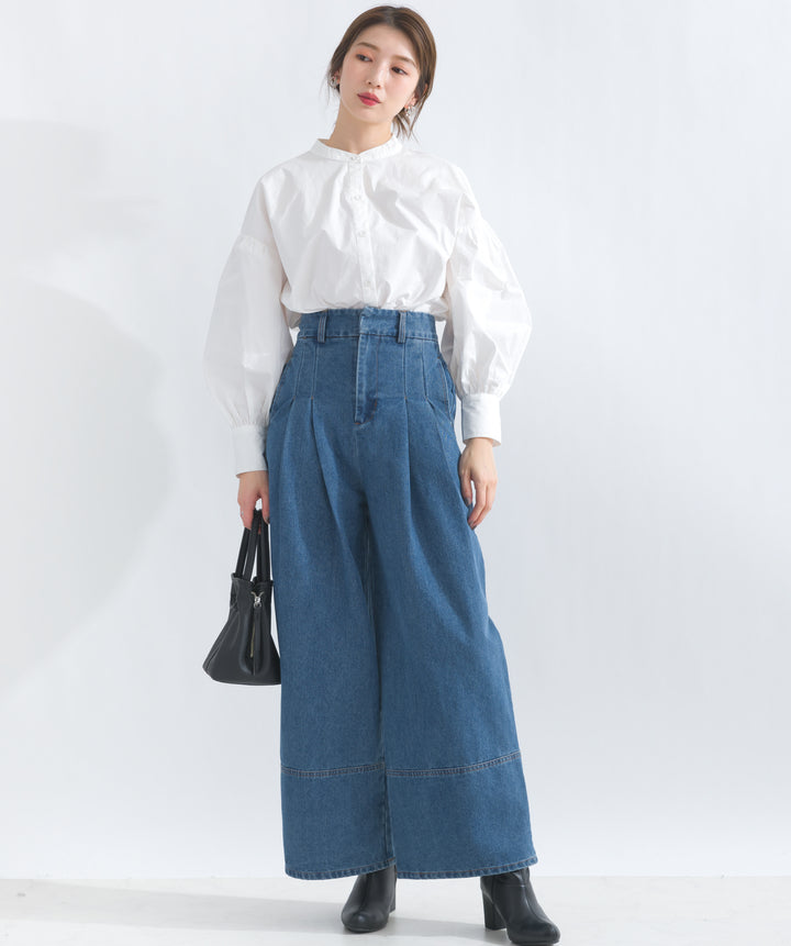 デニムタックワイドパンツ