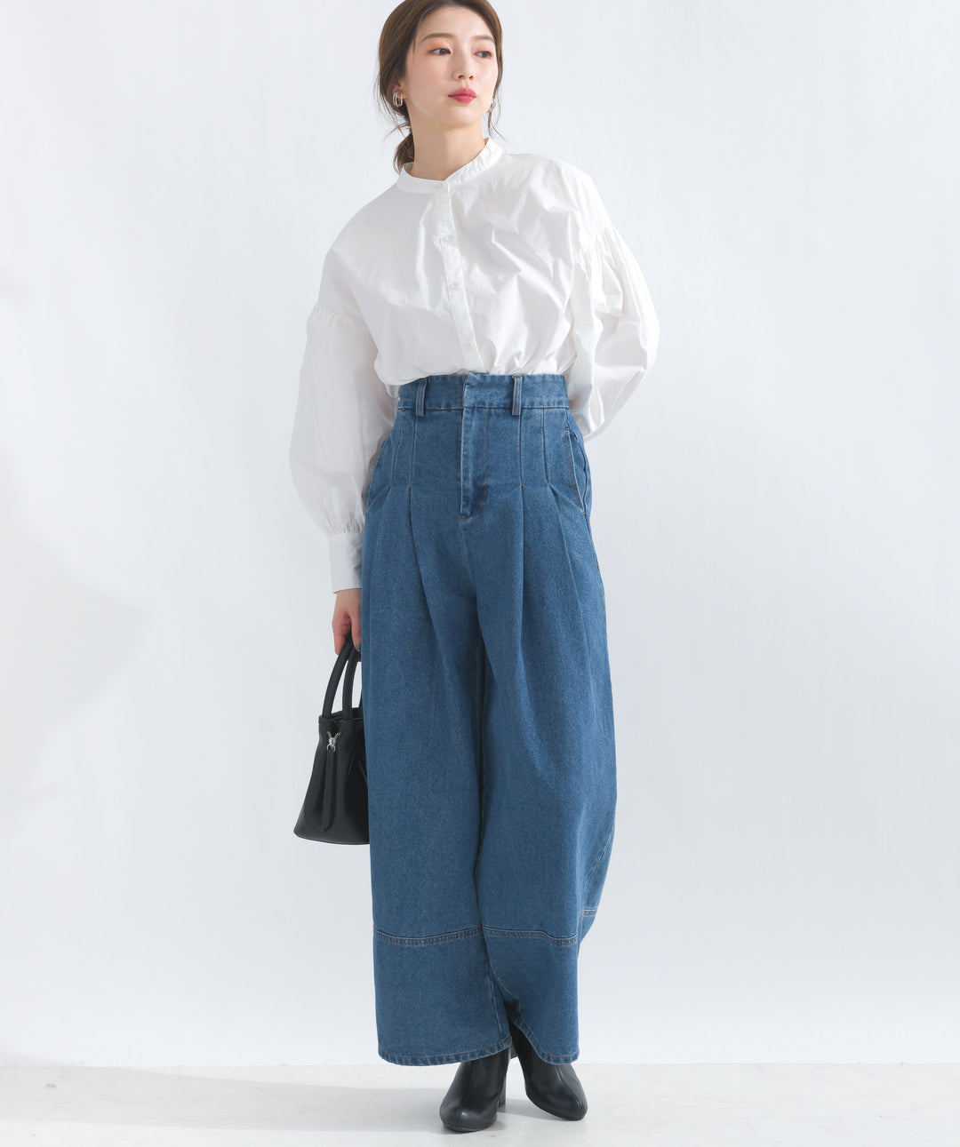 デニムタックワイドパンツ