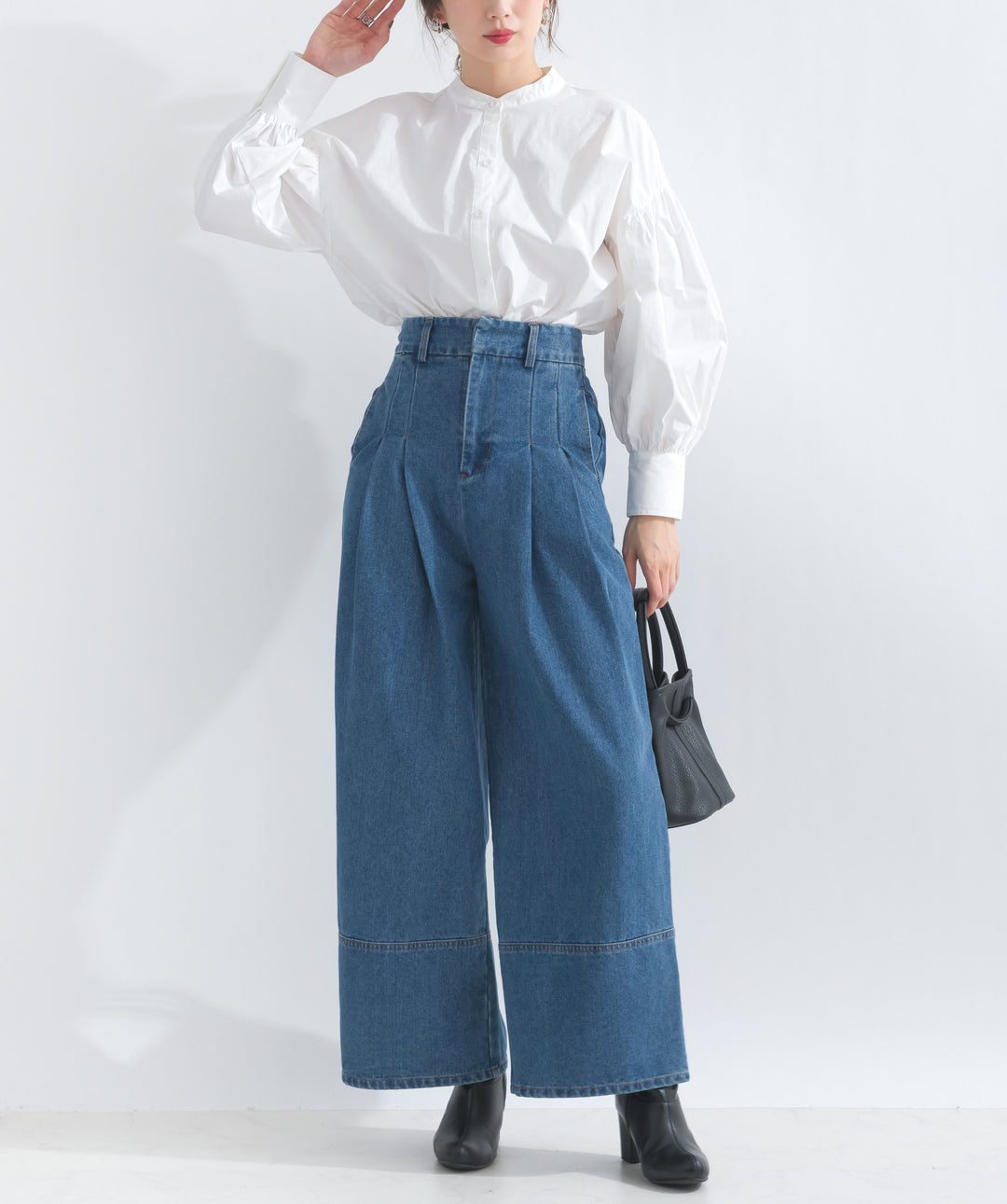 デニムタックワイドパンツ