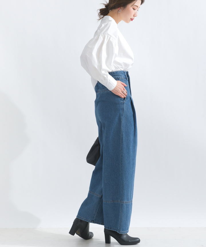 デニムタックワイドパンツ