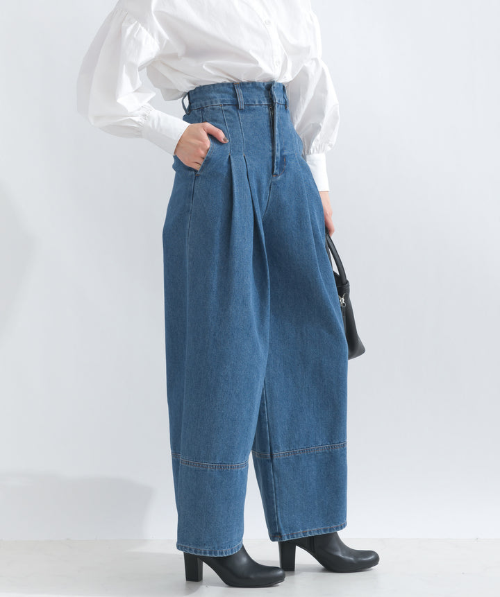 デニムタックワイドパンツ