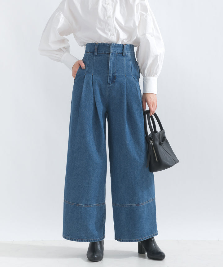 デニムタックワイドパンツ