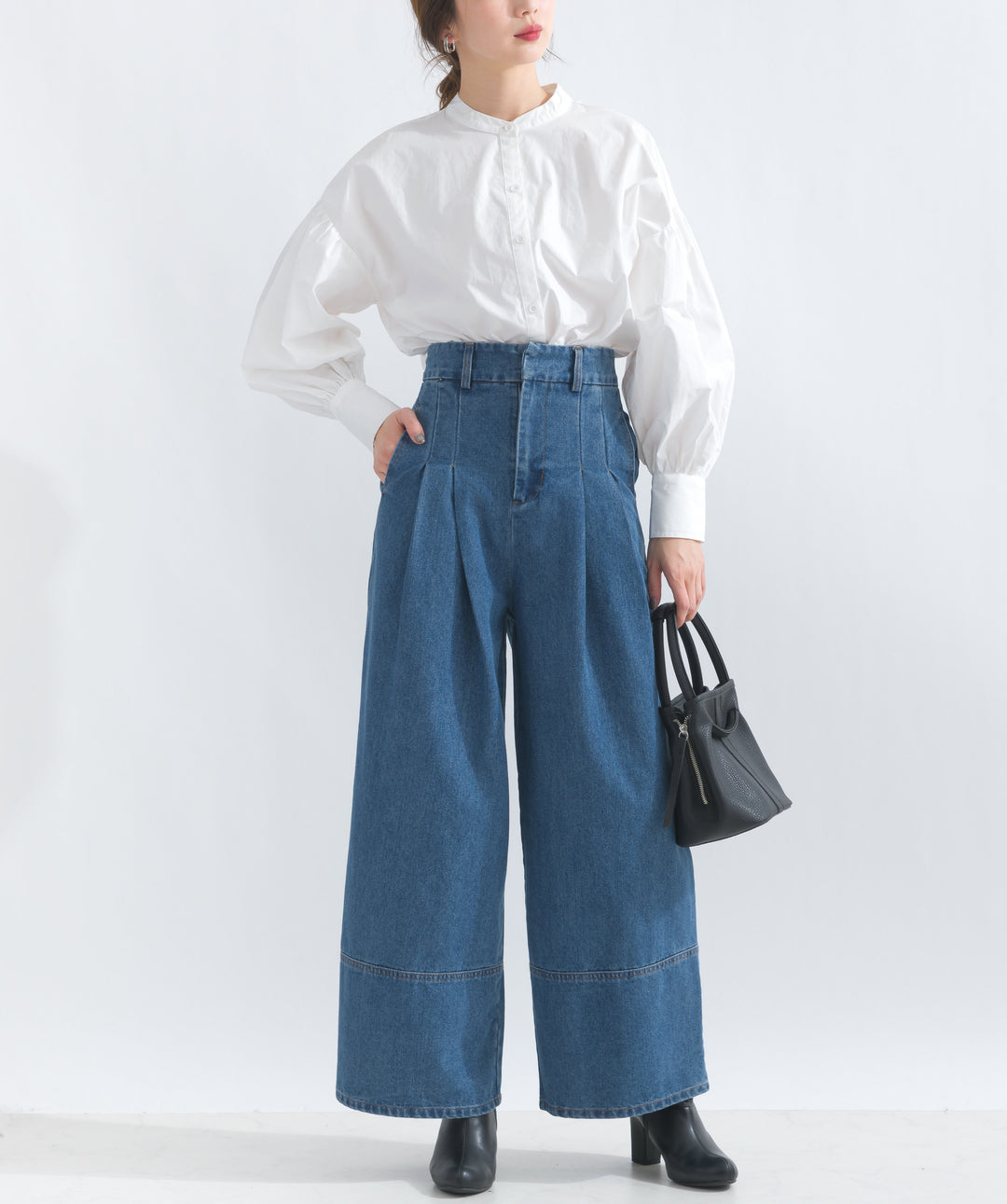デニムタックワイドパンツ