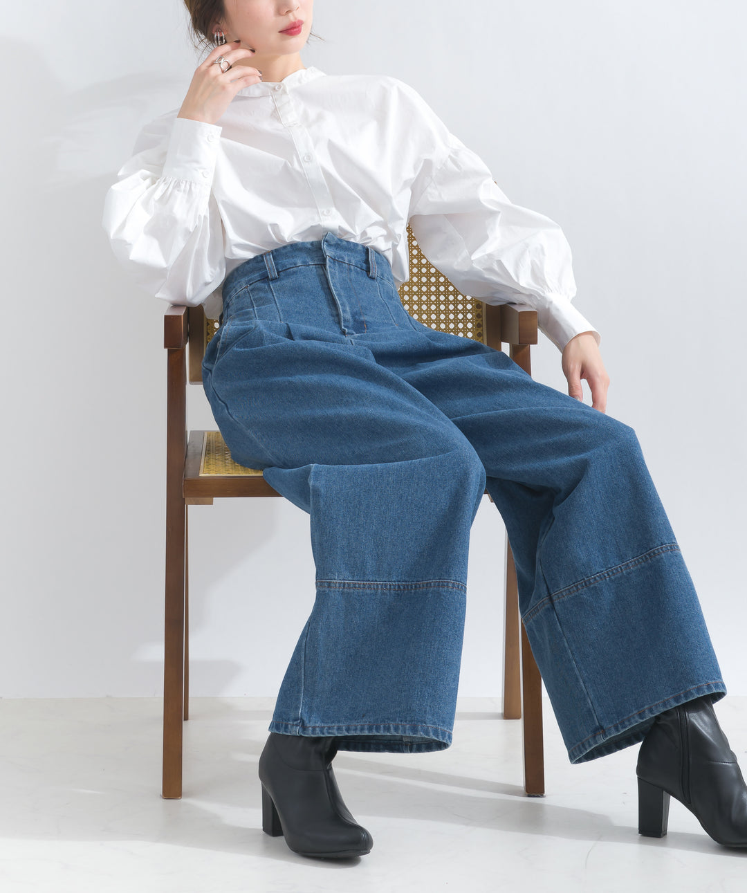 デニムタックワイドパンツ
