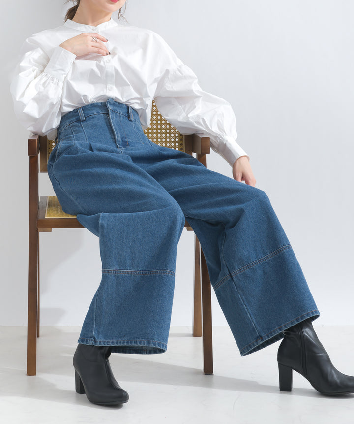 デニムタックワイドパンツ