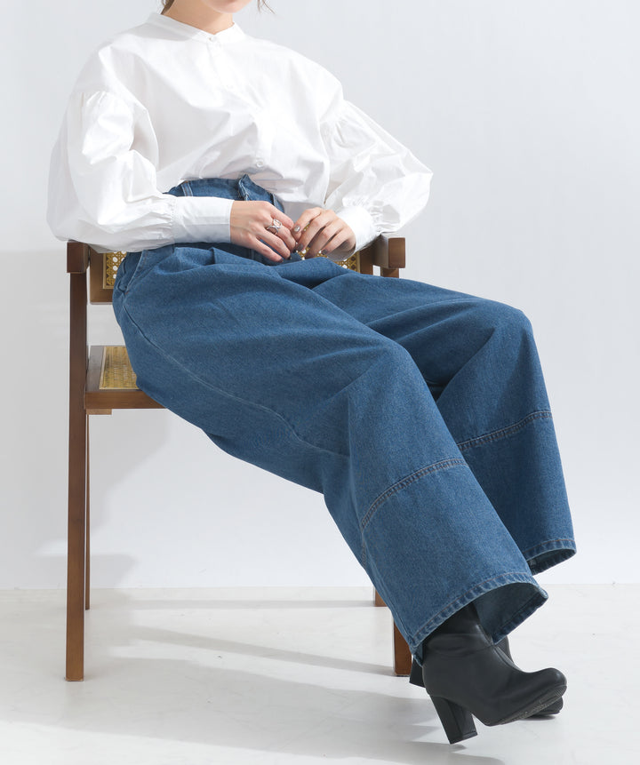 デニムタックワイドパンツ
