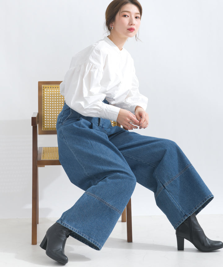 デニムタックワイドパンツ