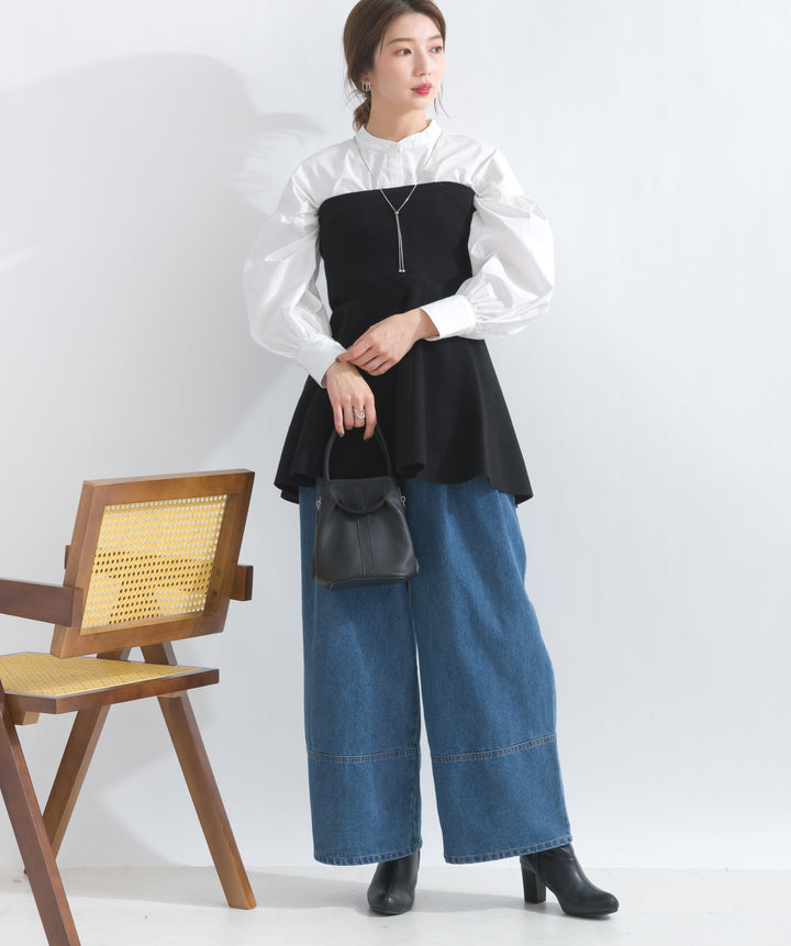 デニムタックワイドパンツ