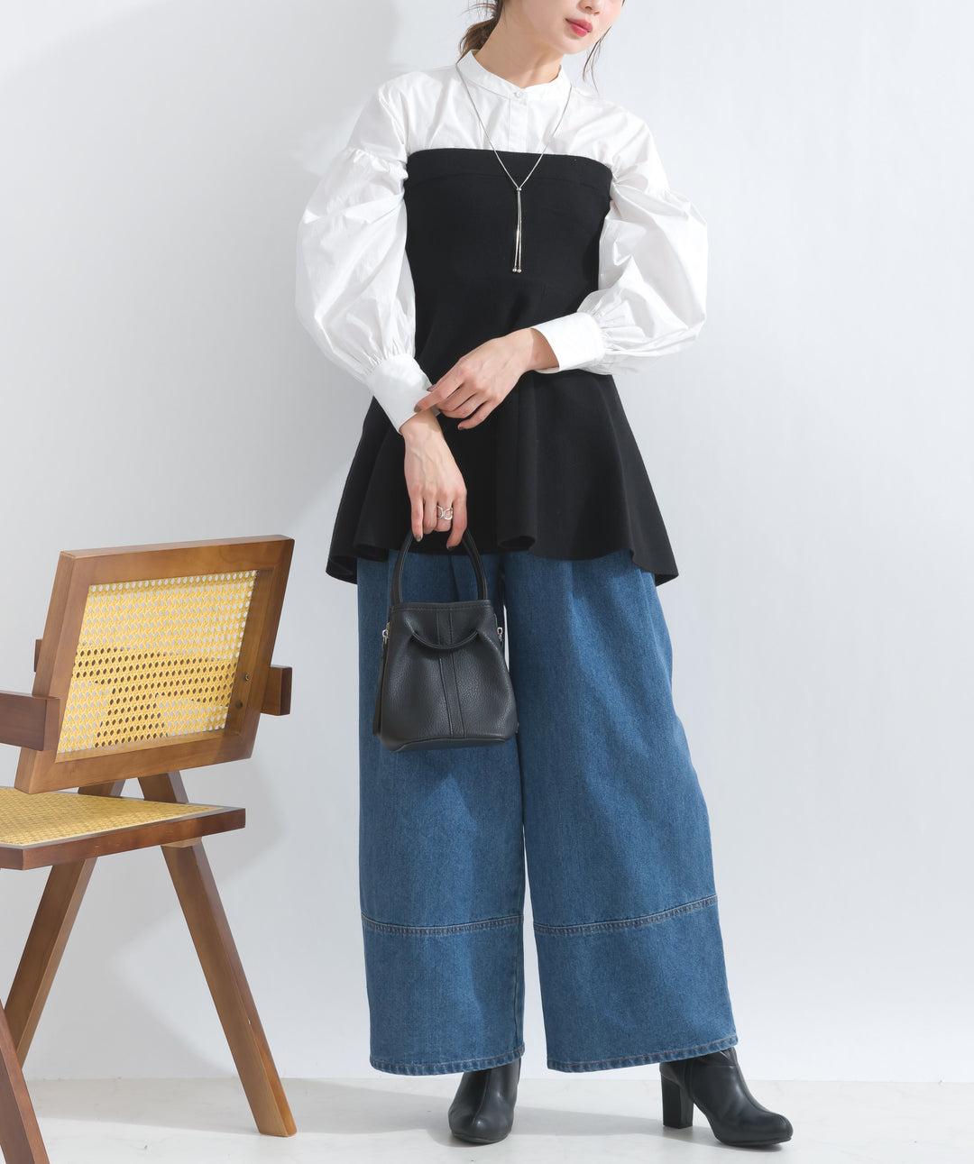 デニムタックワイドパンツ