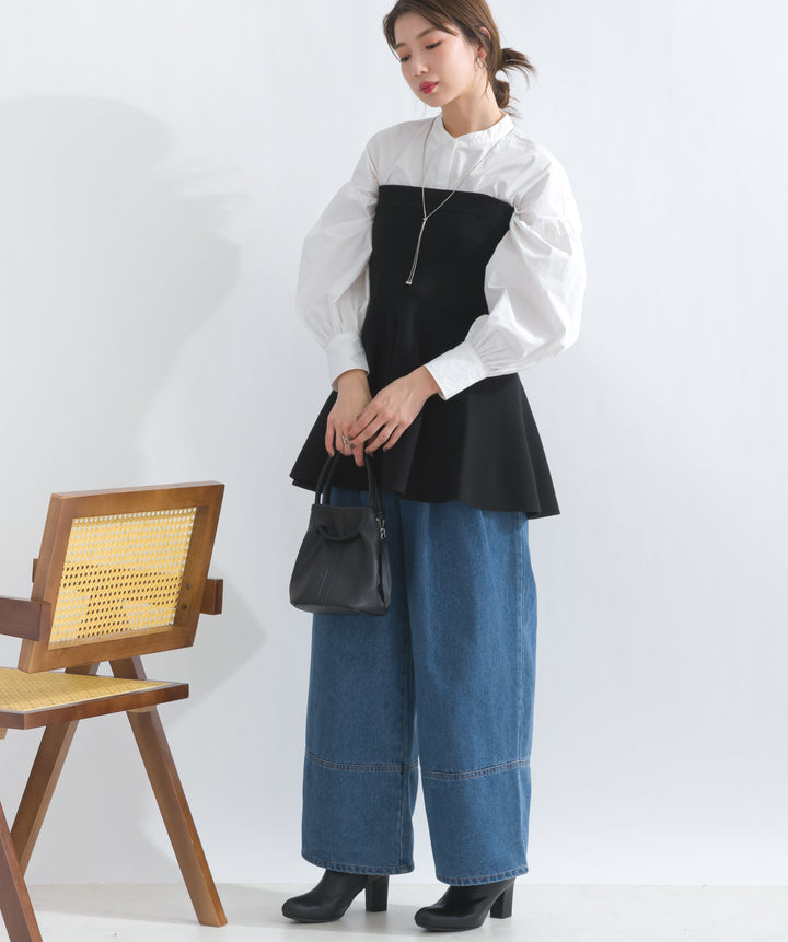 デニムタックワイドパンツ
