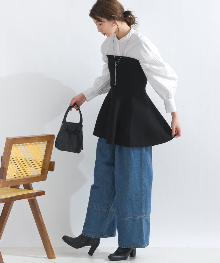 デニムタックワイドパンツ