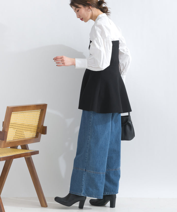 デニムタックワイドパンツ