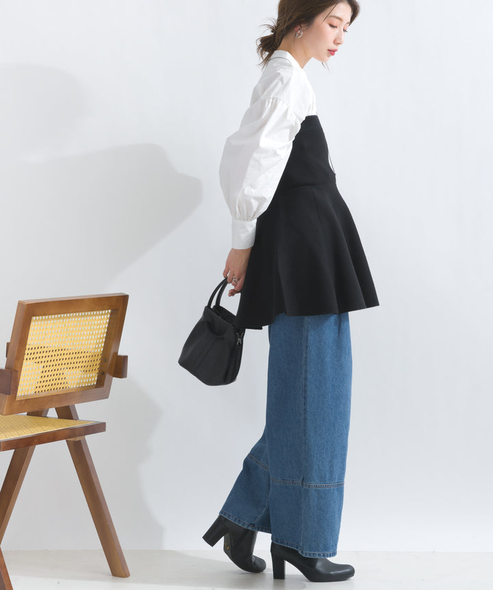 デニムタックワイドパンツ