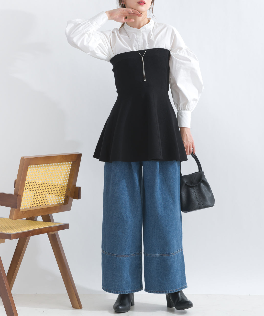 デニムタックワイドパンツ