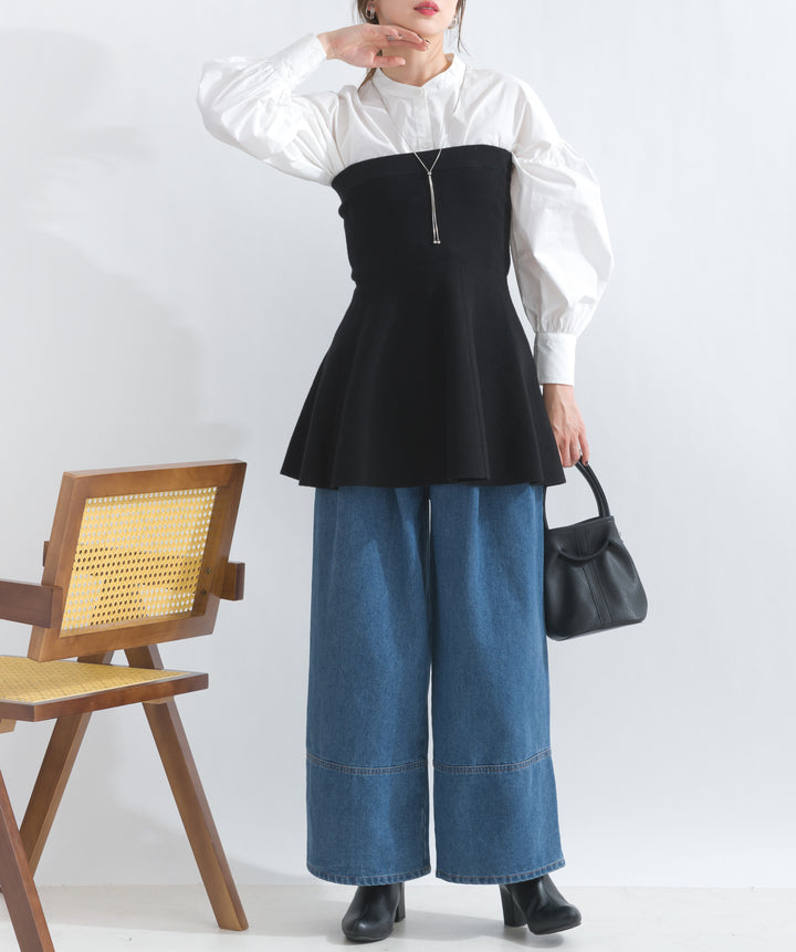 デニムタックワイドパンツ