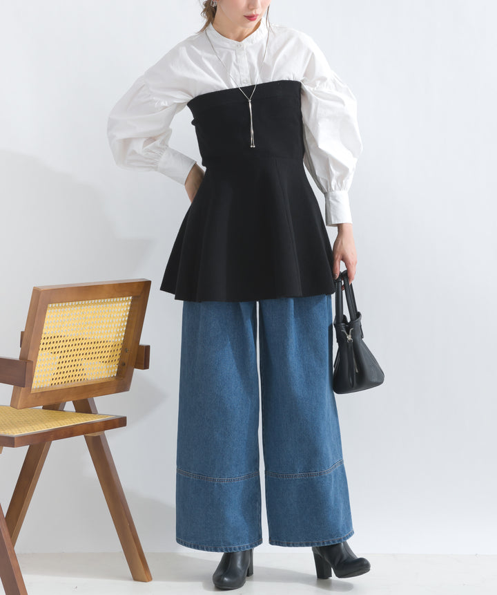 デニムタックワイドパンツ