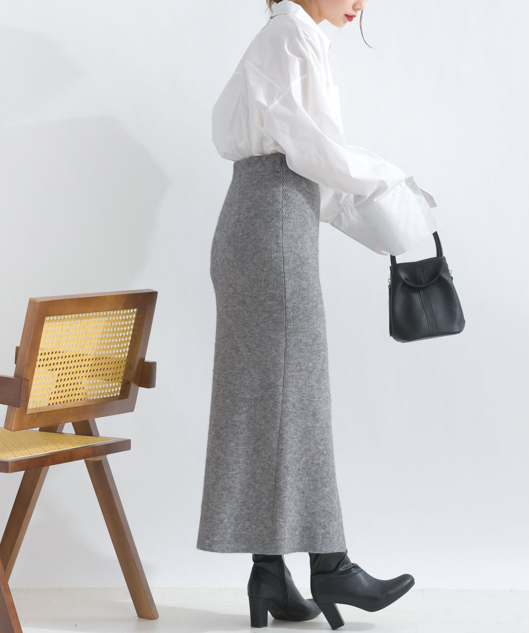フロントボタンニットタイトスカート