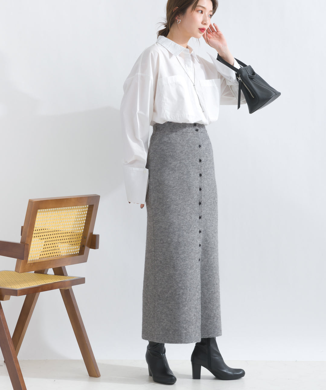 フロントボタンニットタイトスカート