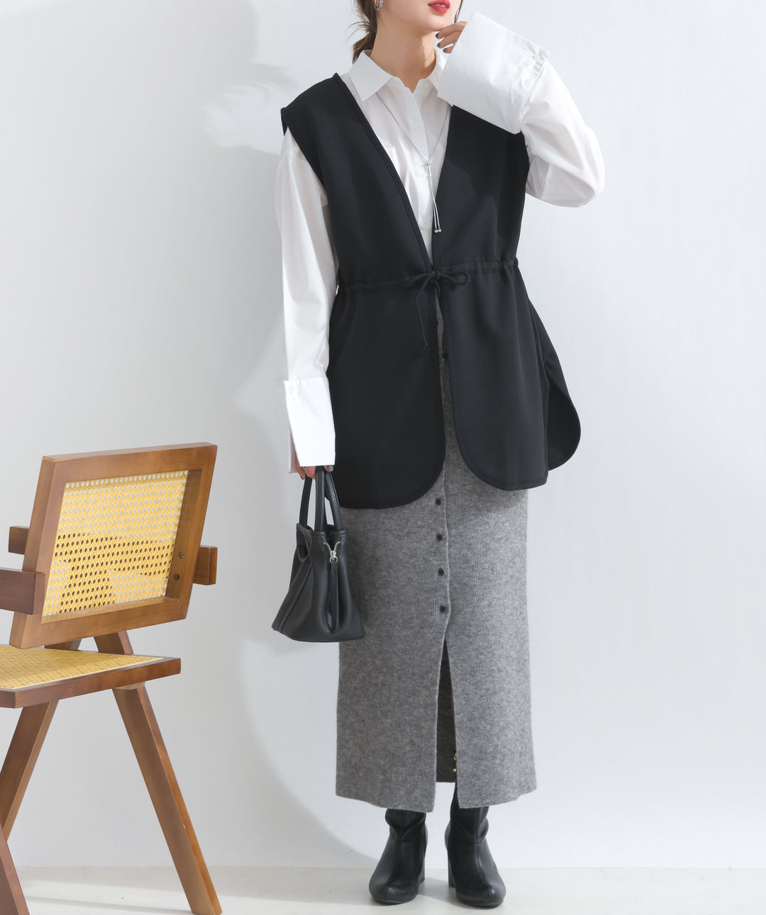 フロントボタンニットタイトスカート