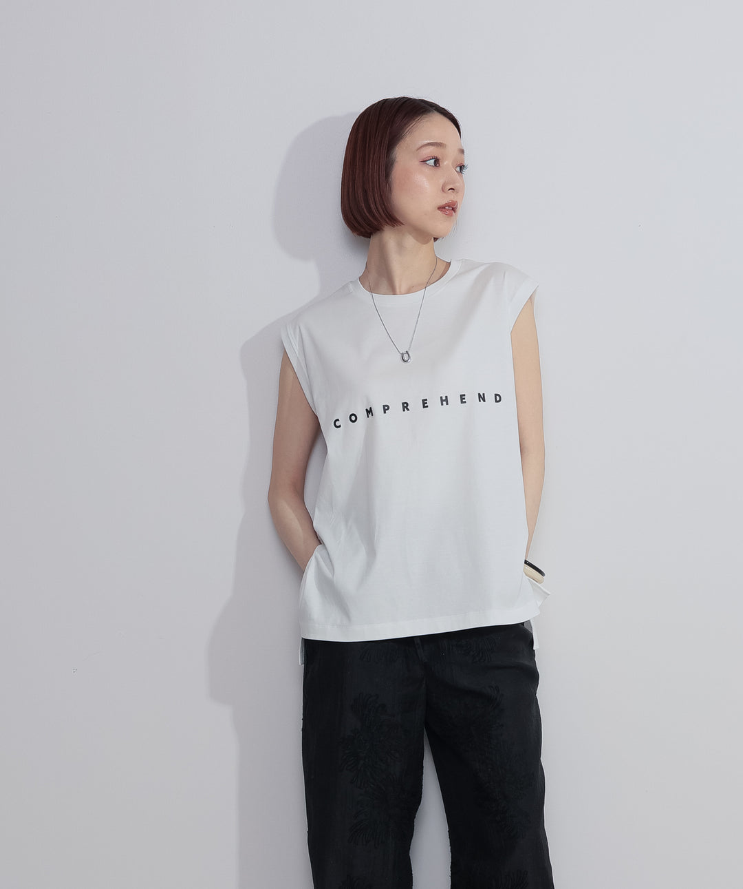 【SET】コンパクトスムースロゴフレンチトップス+フラワー刺繍シアーパンツ(2set)