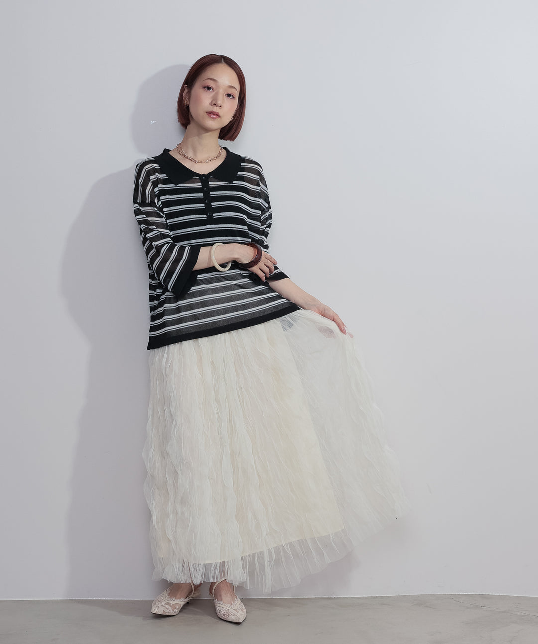 【再入荷】ワッシャーレーススカート
