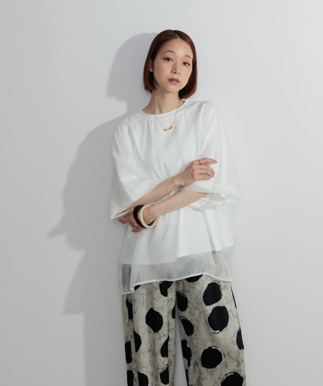 オーガンジーレイヤードTシャツ
