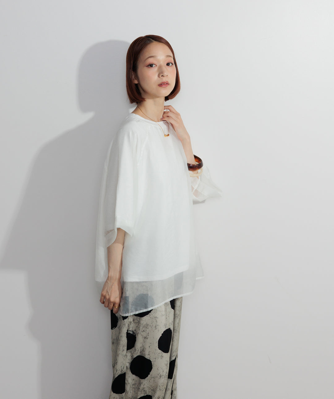 オーガンジーレイヤードTシャツ