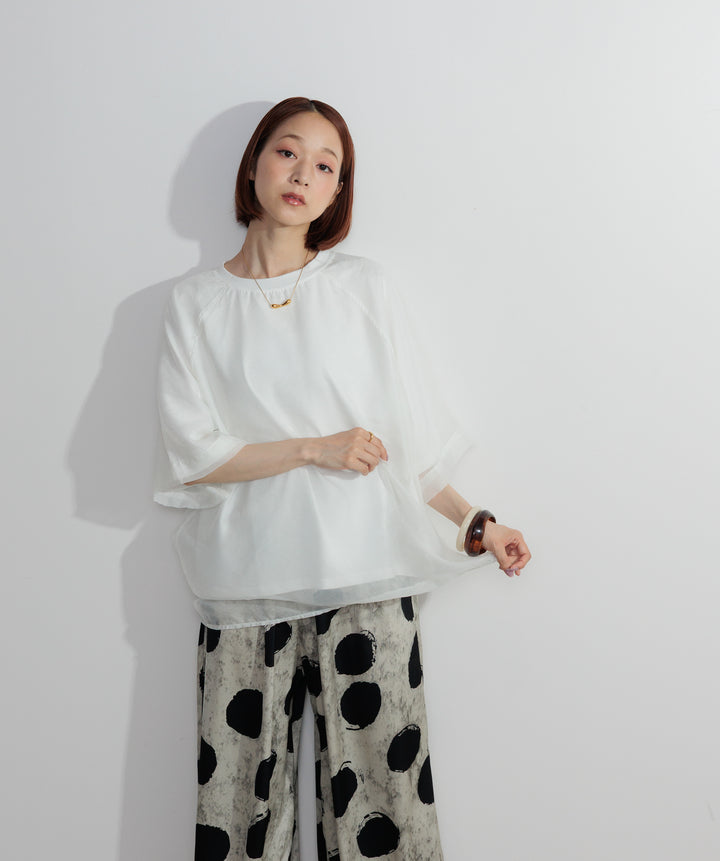 【SET】オーガンジーレイヤードTシャツ+アートプリントワイドパンツ(2set)