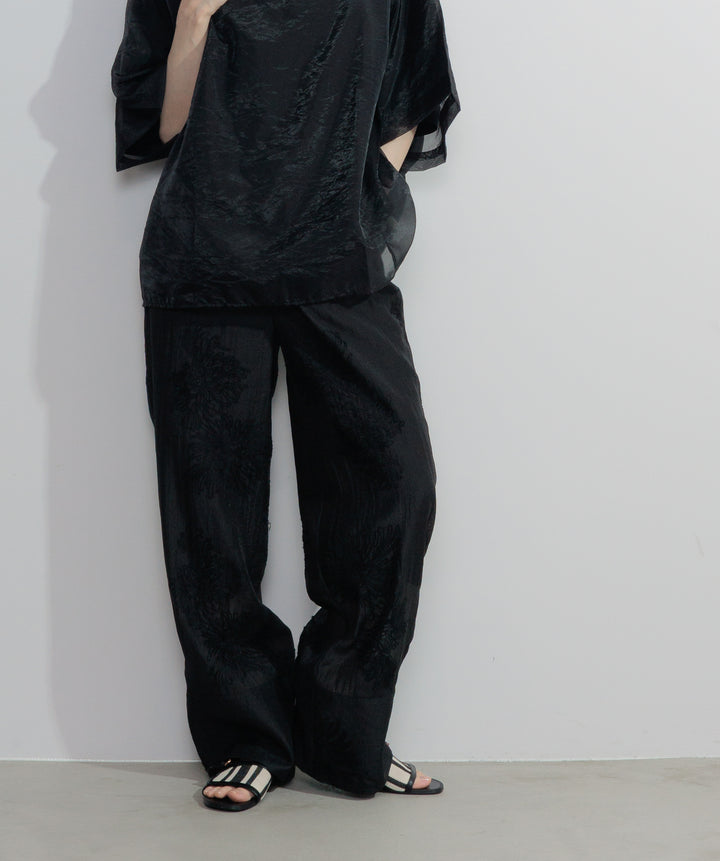 【SET】オーガンジーレイヤードTシャツ+フラワー刺繍シアーパンツ(2set)