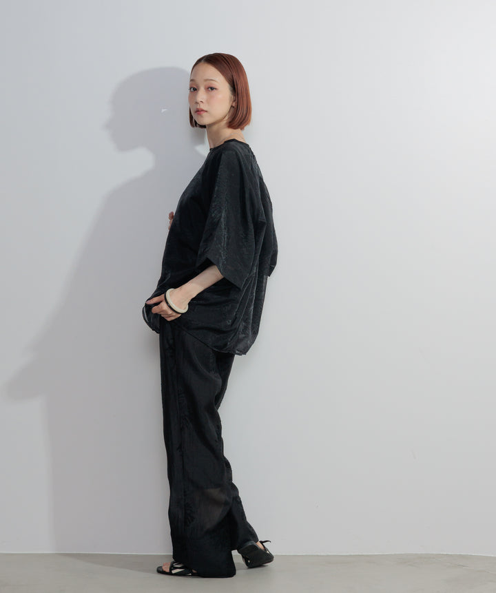 【SET】オーガンジーレイヤードTシャツ+フラワー刺繍シアーパンツ(2set)
