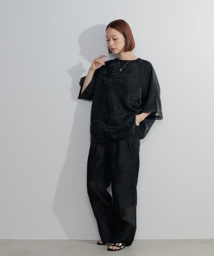 【SET】オーガンジーレイヤードTシャツ+フラワー刺繍シアーパンツ(2set)