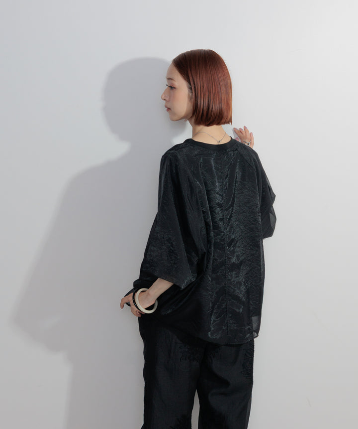 【SET】オーガンジーレイヤードTシャツ+フラワー刺繍シアーパンツ(2set)