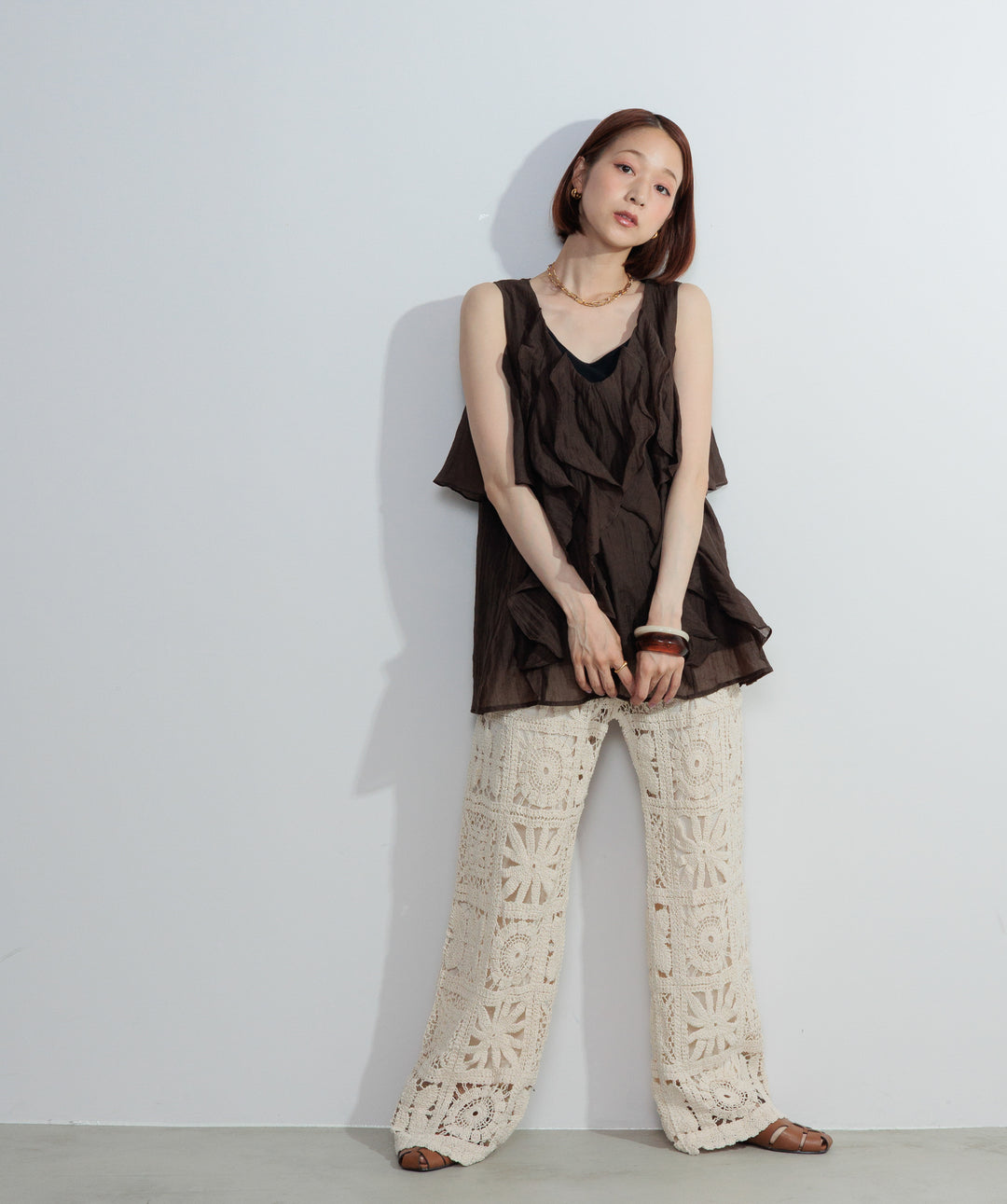 【再入荷】ブロッククロシェニットパンツ