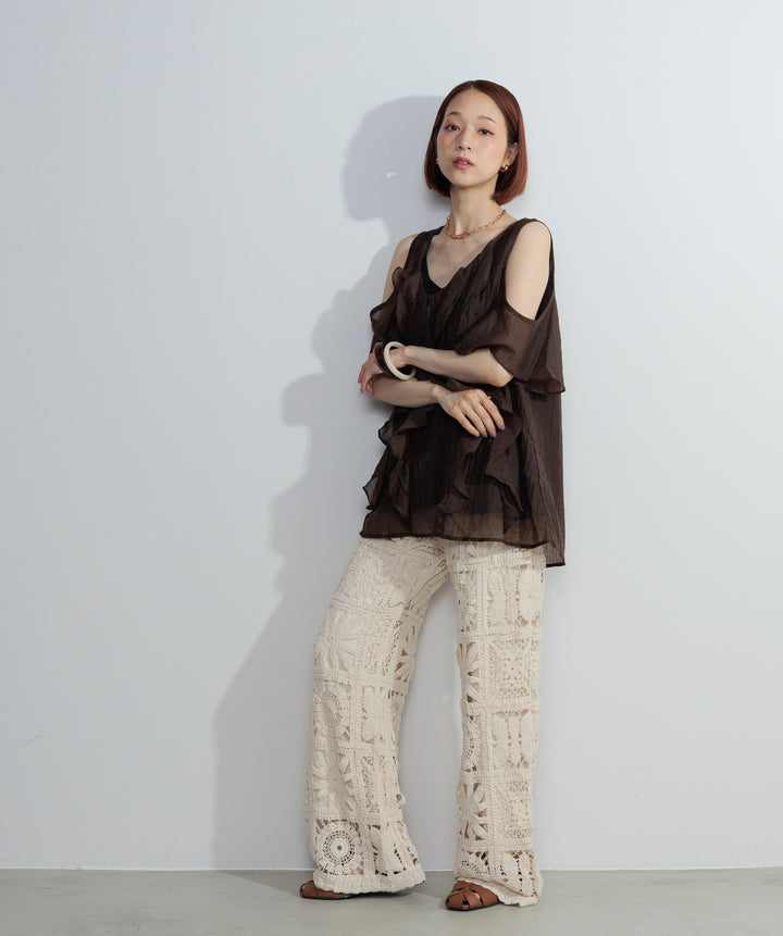 【再入荷】ブロッククロシェニットパンツ