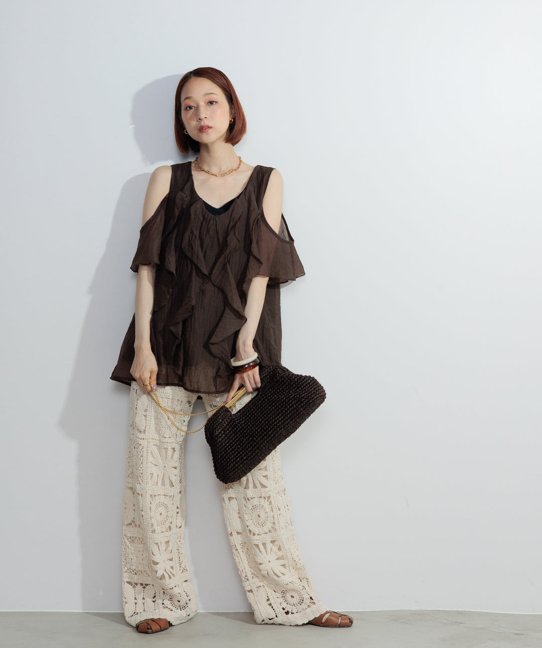 【再入荷】ブロッククロシェニットパンツ