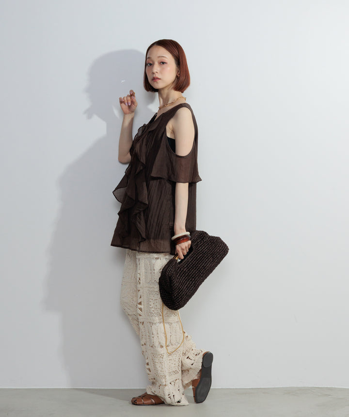 【再入荷】ブロッククロシェニットパンツ