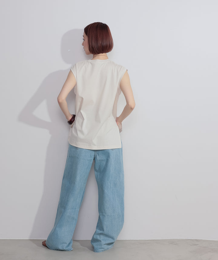 【SET】コンパクトスムースロゴフレンチトップス+フリルウェーブデニムパンツ(2set)
