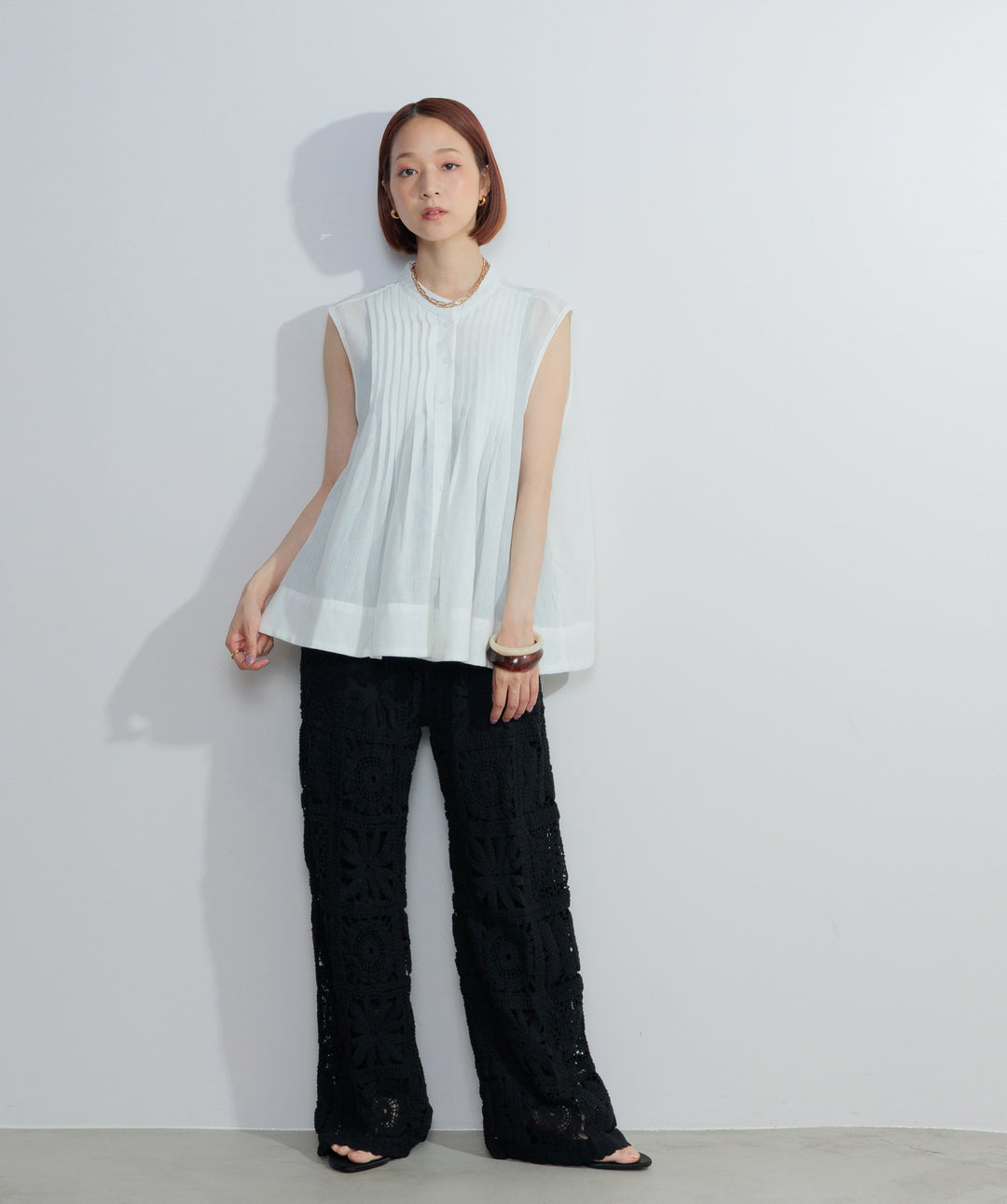 【再入荷】ブロッククロシェニットパンツ