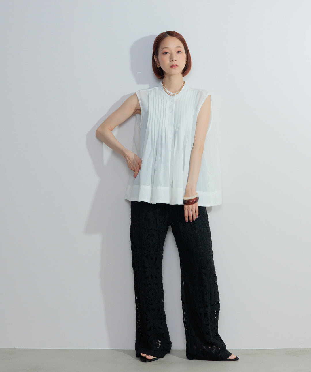 【再入荷】ブロッククロシェニットパンツ
