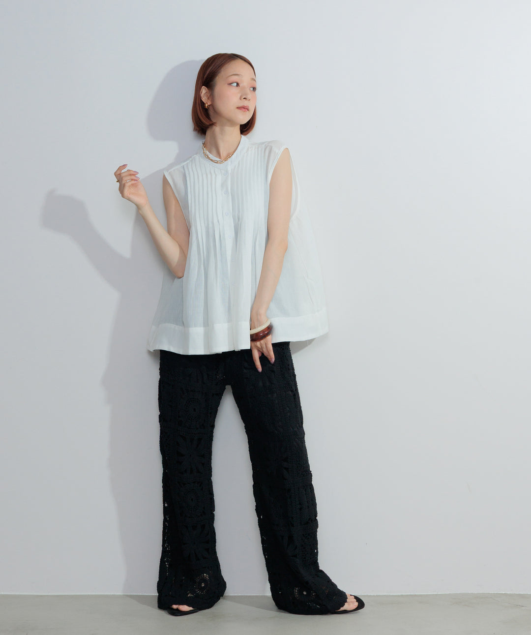 【再入荷】ブロッククロシェニットパンツ