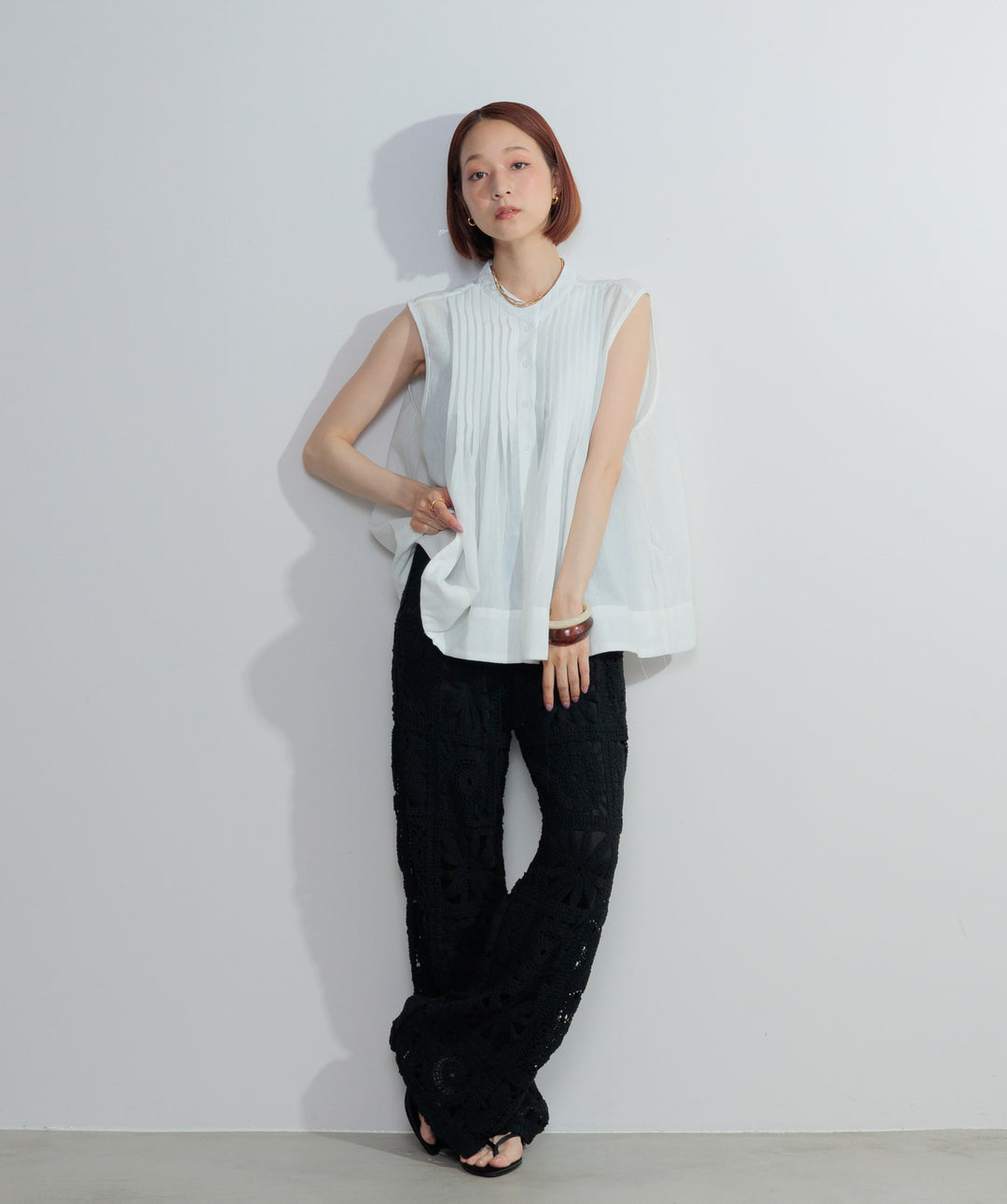 【再入荷】ブロッククロシェニットパンツ