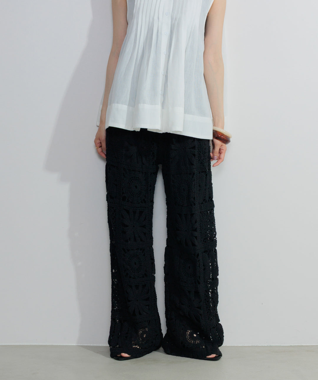 【再入荷】ブロッククロシェニットパンツ