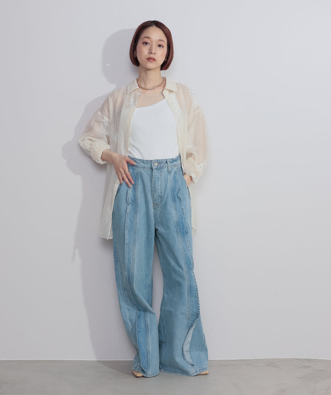 フリルウェーブデニムパンツ