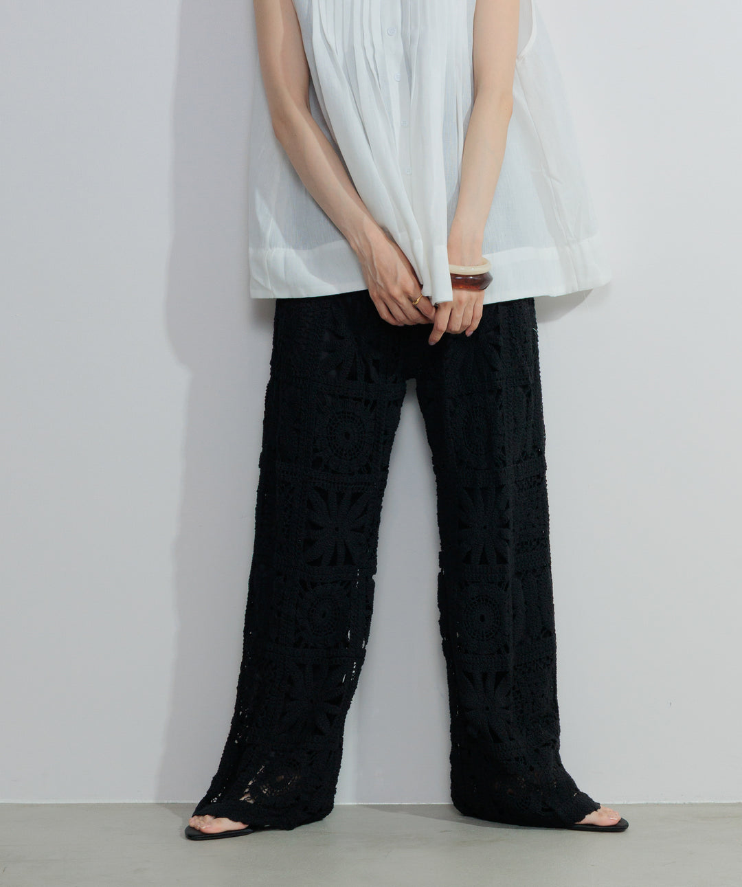 【再入荷】ブロッククロシェニットパンツ