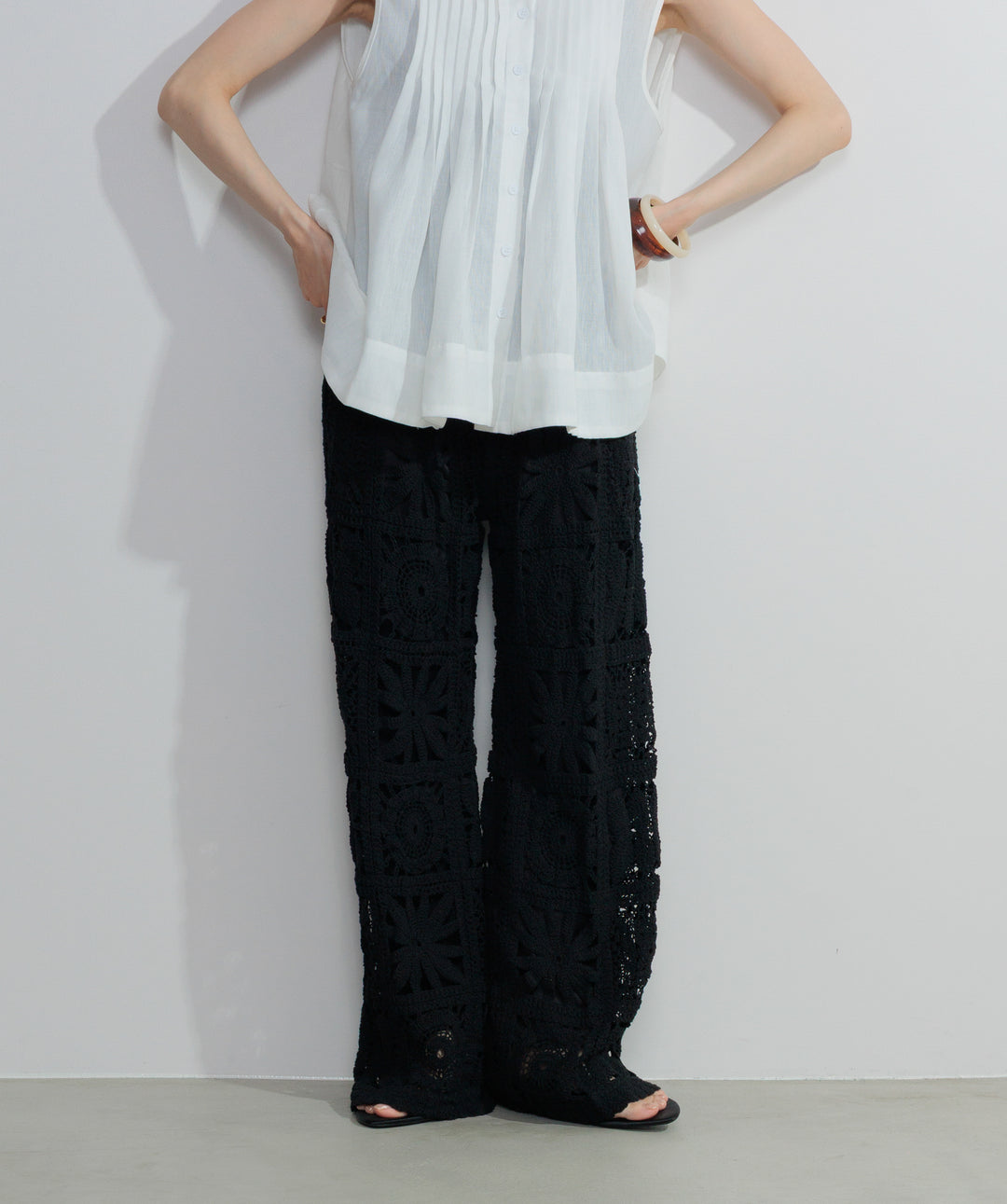 【再入荷】ブロッククロシェニットパンツ