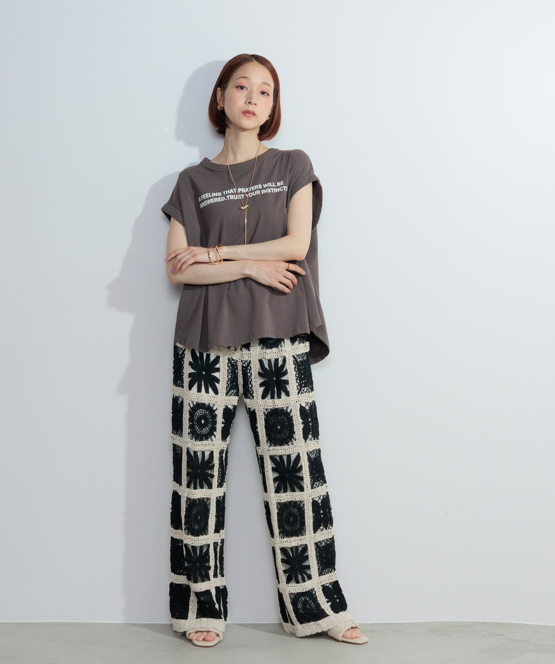 【再入荷】ブロッククロシェニットパンツ