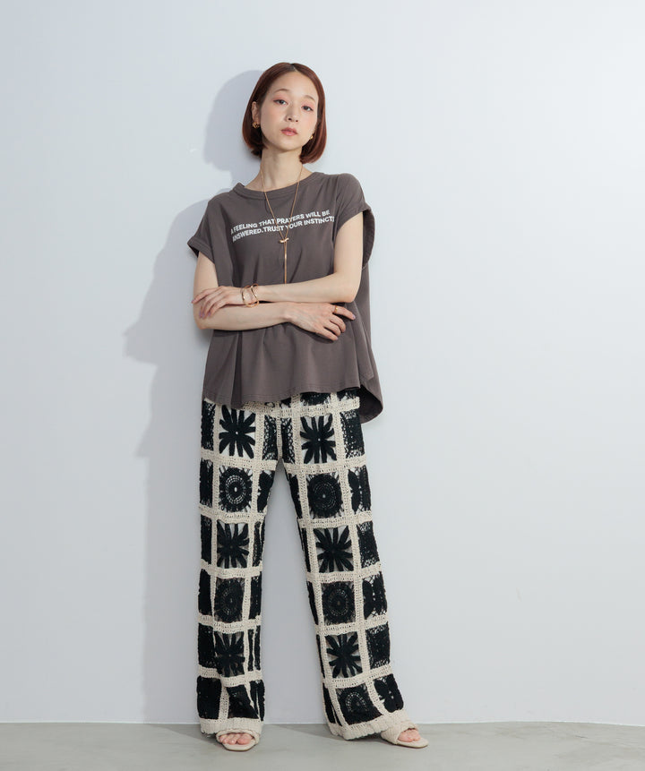 【再入荷】ブロッククロシェニットパンツ